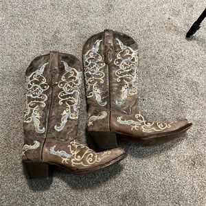 Corral Sequin Embroidery Western Boots Womens 5.5M Brown Cross Snip Toe rodeo